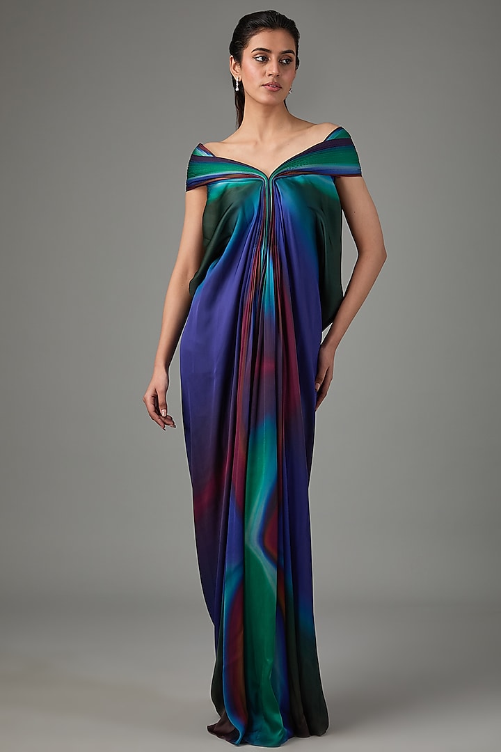 Green & Teal Metallic Polymer Engagement Gown by Amit Aggarwal at Pernia's Pop Up Shop