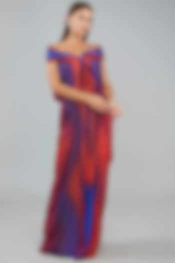 Red & Blue Chiffon Gown by Amit Aggarwal