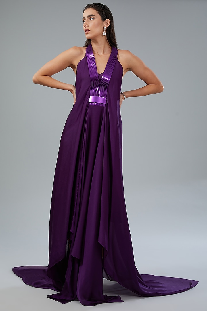 Purple Chiffon Engagement Gown by Amit Aggarwal at Pernia's Pop Up Shop