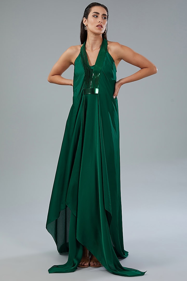 Emerald Chiffon Engagement Gown by Amit Aggarwal at Pernia's Pop Up Shop