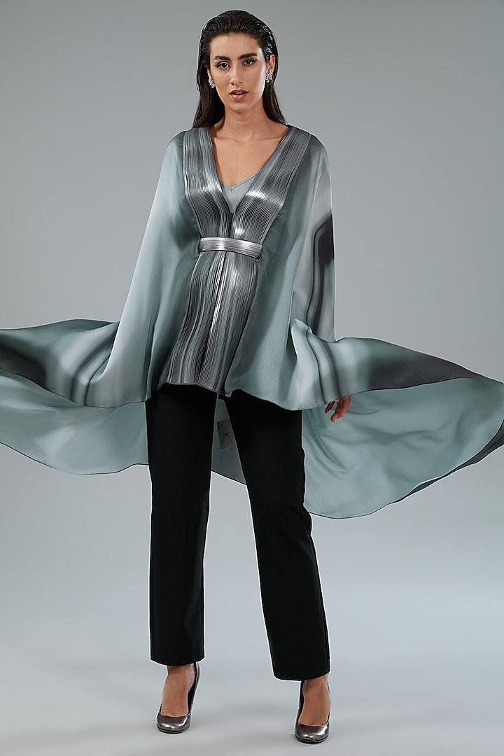 Black & White Chiffon Draped Cape With Inner by Amit Aggarwal at Pernia's Pop Up Shop