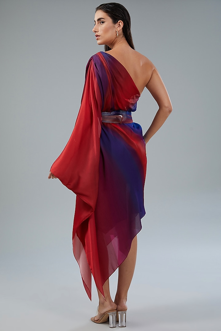 Red & Blue Chiffon Cocktail Dress by Amit Aggarwal at Pernia's Pop Up Shop