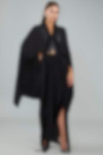 Black Metallic Polymer & Chiffon Skirt Set by Amit Aggarwal at Pernia's Pop Up Shop