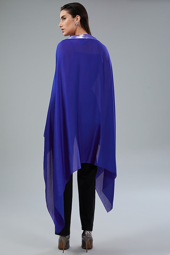 Royal Blue Chiffon Draped Cape With Inner by Amit Aggarwal at Pernia's Pop Up Shop