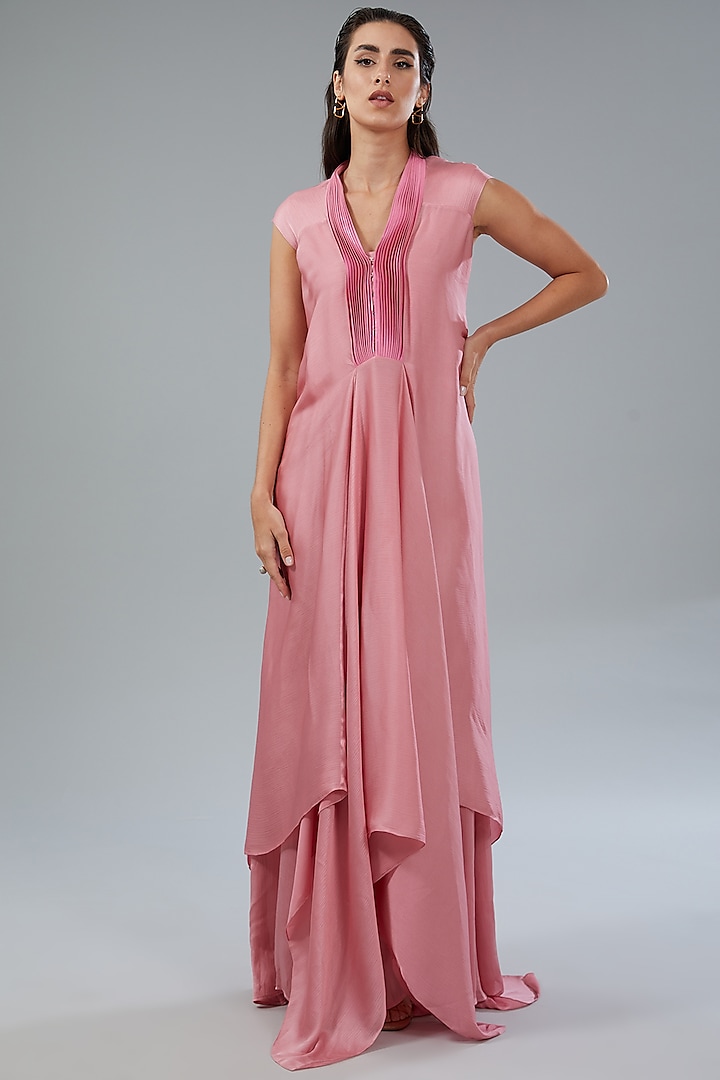 Onion Pink Chiffon Cocktail Dress by Amit Aggarwal at Pernia's Pop Up Shop