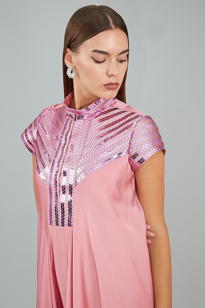 Onion Pink Metallic Polymer Cocktail Dress by Amit Aggarwal at Pernia's Pop Up Shop