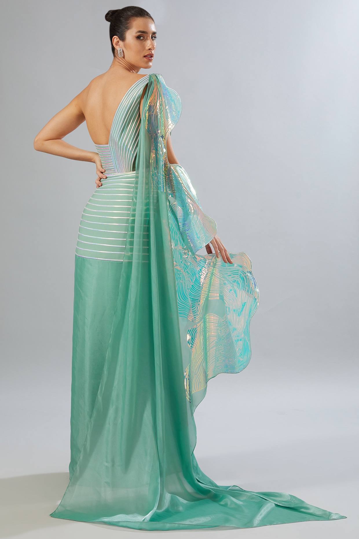 Buy Emerald Metallic Draped Gown by Designer AMIT AGGARWAL Online at  Ogaan.com