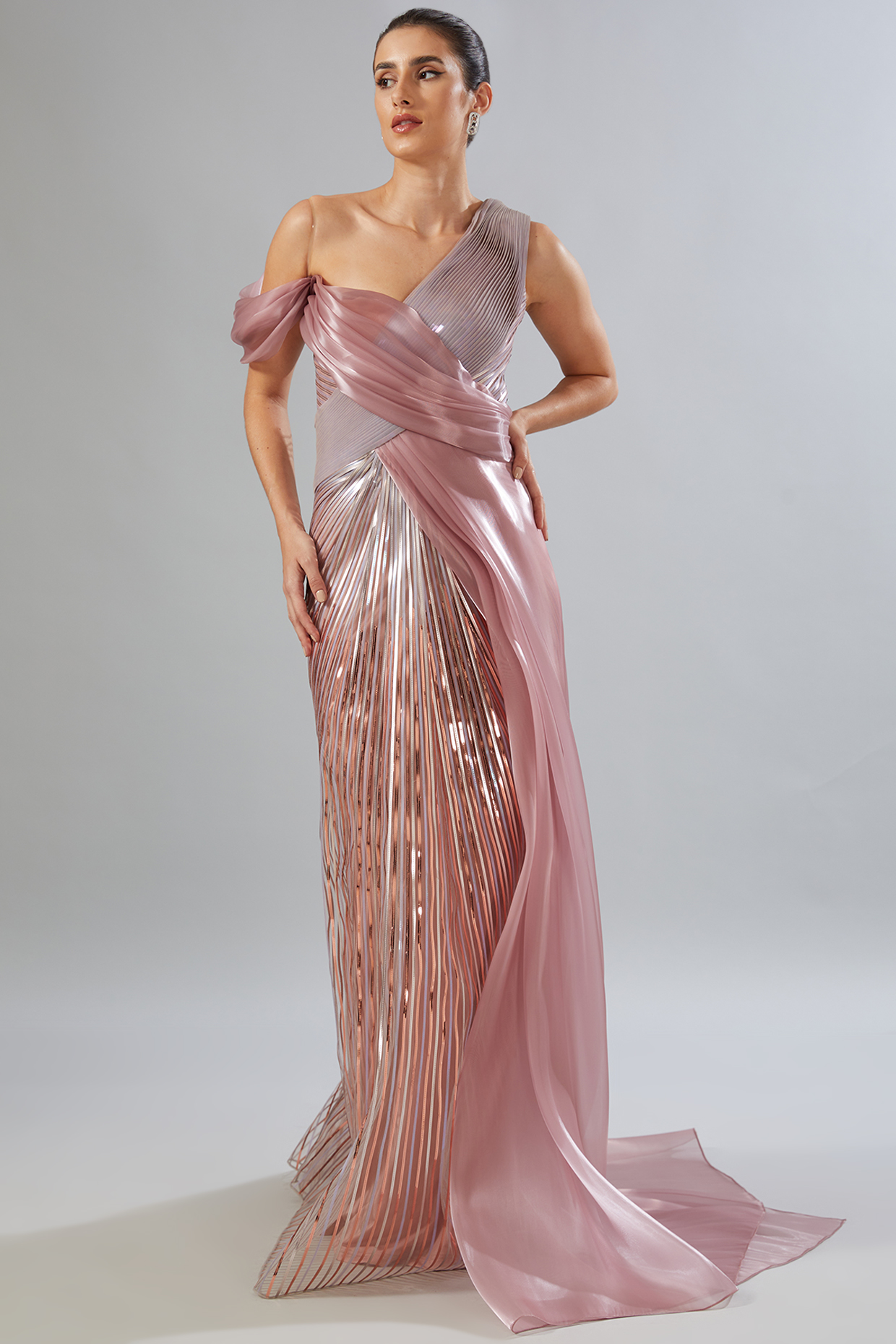 Blush Pink Mesh Fabric Wedding Gown by Amit Aggarwal at Pernia's Pop Up Shop
