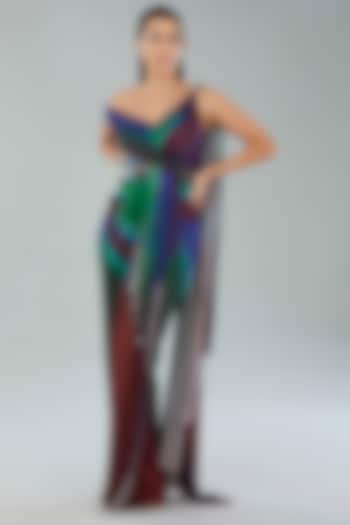 Multi-Colored Metallic Polymer & Chiffon Wedding Gown by Amit Aggarwal at Pernia's Pop Up Shop