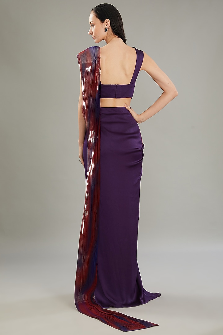 Red & Blue Metallic Polymer Draped Skirt Set by Amit Aggarwal at Pernia's Pop Up Shop