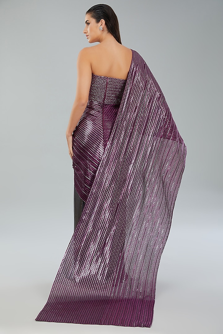 Plum Metallic Polymer & Chiffon Wedding Gown by Amit Aggarwal at Pernia's Pop Up Shop