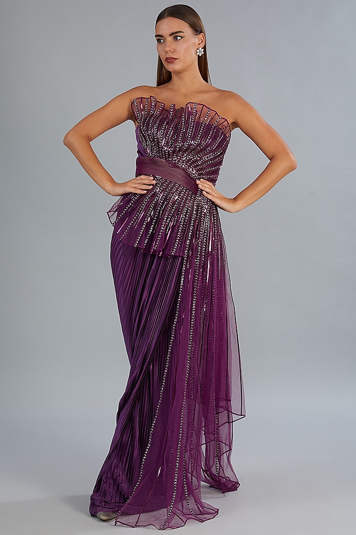 Plum Metallic Polymer Gown by Amit Aggarwal