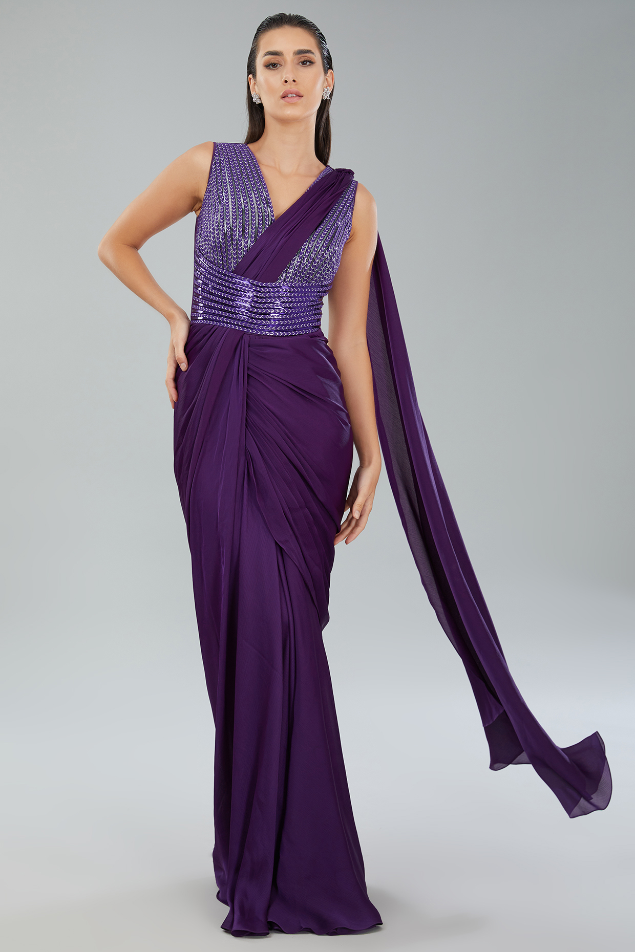 Chiffon saree gown sales