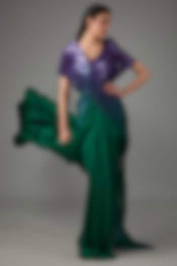 Emerald Metallic Polymer & Crepe Chiffon Wedding Gown by Amit Aggarwal at Pernia's Pop Up Shop