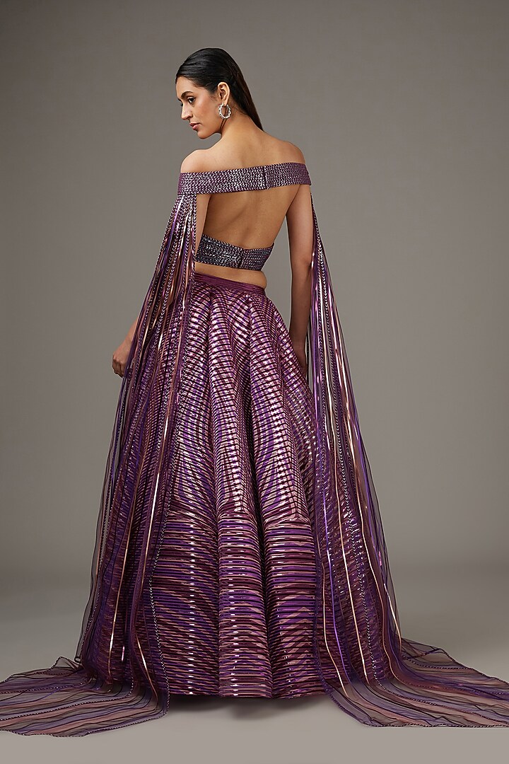 Plum Metallic Polymer Bridal Lehenga Set by Amit Aggarwal at Pernia's Pop Up Shop