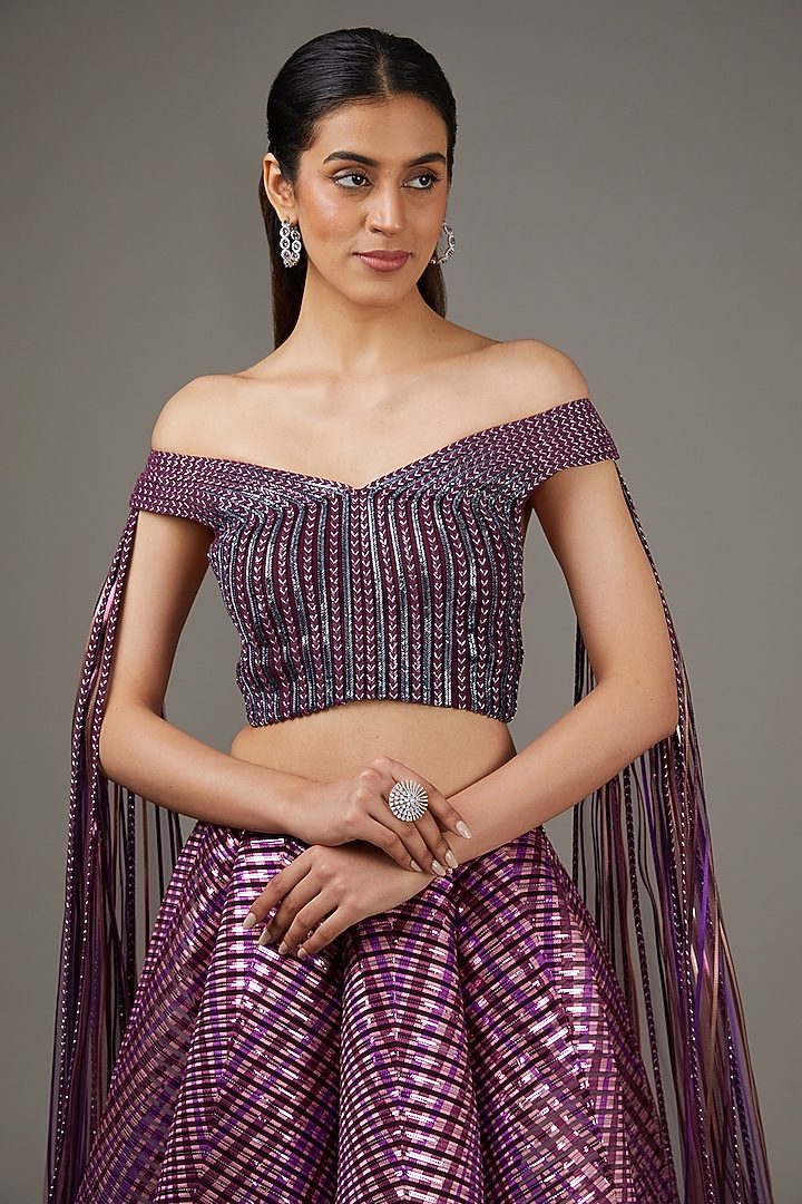 Plum Metallic Polymer Bridal Lehenga Set by Amit Aggarwal at Pernia's Pop Up Shop