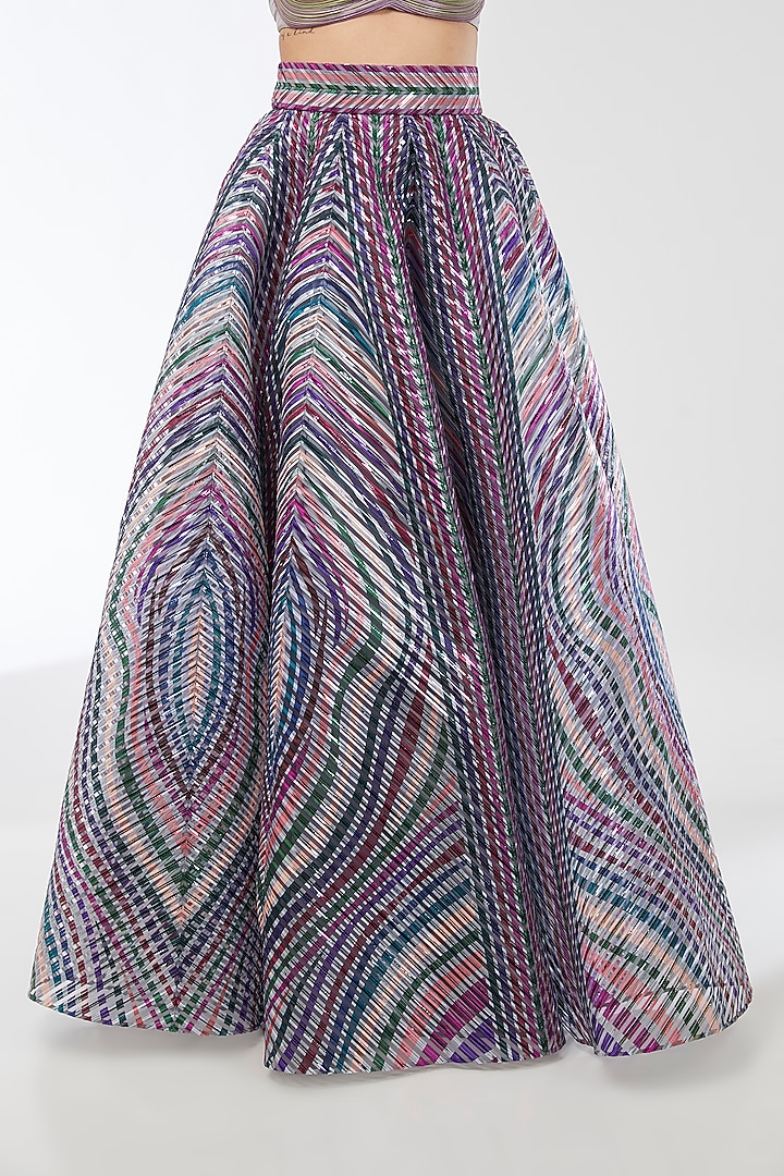 Multi-Colored Metallic Stripe Draped Bridal Lehenga Set by Amit Aggarwal at Pernia's Pop Up Shop