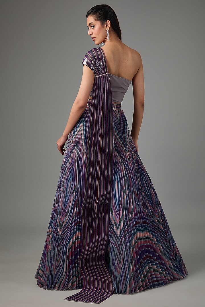 Multi-Colored Metallic Polymer & Crepe Chiffon Bridal Lehenga Set by Amit Aggarwal at Pernia's Pop Up Shop