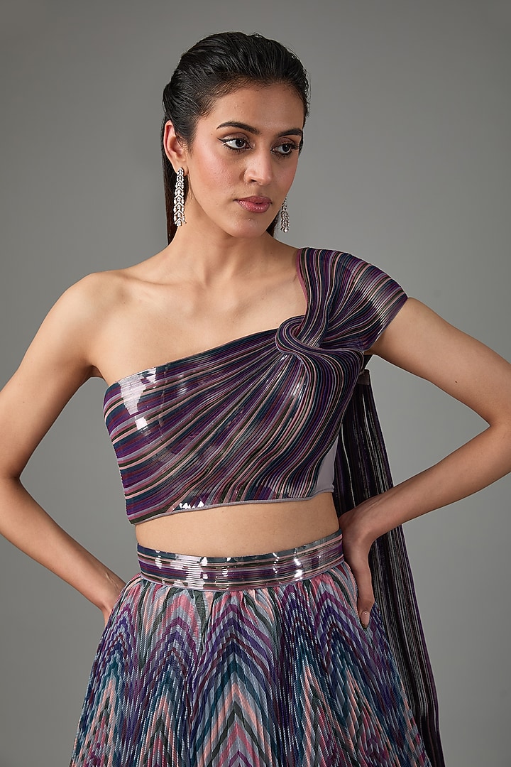 Multi-Colored Metallic Polymer & Crepe Chiffon Bridal Lehenga Set by Amit Aggarwal at Pernia's Pop Up Shop