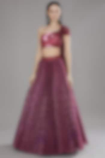 Plum Chiffon Bridal Lehenga Set by Amit Aggarwal at Pernia's Pop Up Shop