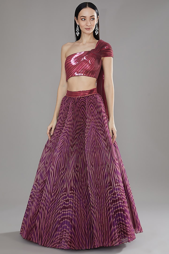 Plum Chiffon Bridal Lehenga Set by Amit Aggarwal at Pernia's Pop Up Shop