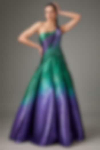 Emerald-Purple Metallic Striper Bridal Gown by Amit Aggarwal at Pernia's Pop Up Shop