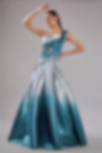 Grey & Teal Metallic Polymer Bridal Gown by Amit Aggarwal at Pernia's Pop Up Shop