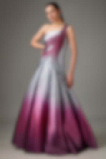 Plum-Grey Metallic Striper Bridal Gown by Amit Aggarwal at Pernia's Pop Up Shop