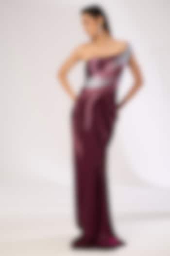 Plum-Grey Velvet Chiffon Gown by Amit Aggarwal at Pernia's Pop Up Shop