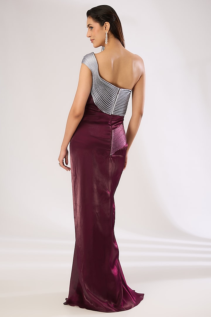 Plum-Grey Velvet Chiffon Wedding Gown by Amit Aggarwal at Pernia's Pop Up Shop