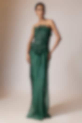 Emerald Organza Structured Wedding Gown by Amit Aggarwal at Pernia's Pop Up Shop