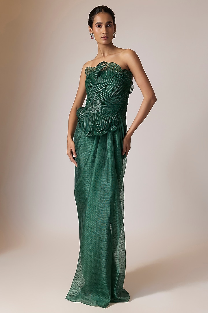 Emerald Organza Structured Wedding Gown by Amit Aggarwal at Pernia's Pop Up Shop