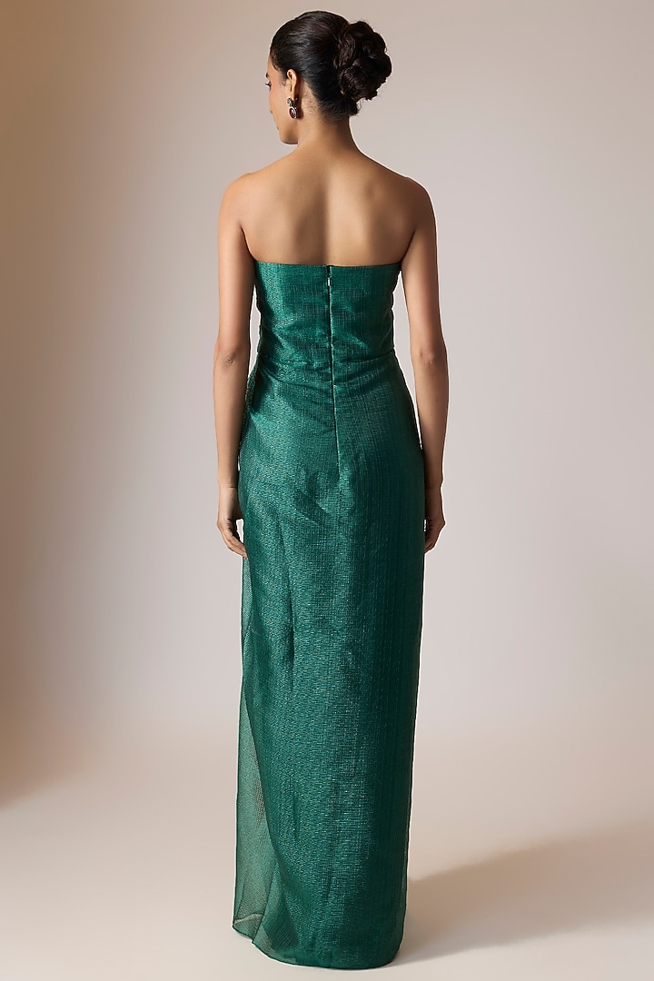 Emerald Organza Structured Wedding Gown by Amit Aggarwal at Pernia's Pop Up Shop