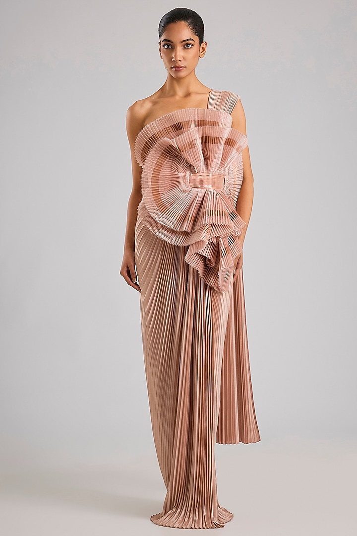 Blush Pink Mineral Jersey Reception Gown Saree by Amit Aggarwal at Pernia's Pop Up Shop