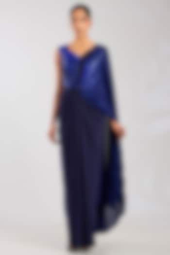 Ink Blue Mineral Jersey Reception Saree by Amit Aggarwal at Pernia's Pop Up Shop