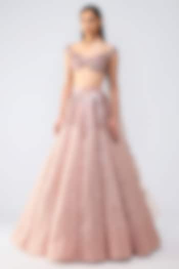 Rose Pink Butterfly Net Fluted Draped Skirt Set by Amit Aggarwal at Pernia's Pop Up Shop