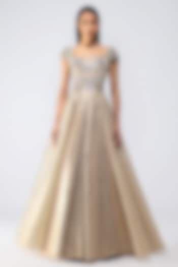 Sand-Colored Butterfly Net & Organza Flared Bridal Gown by Amit Aggarwal at Pernia's Pop Up Shop