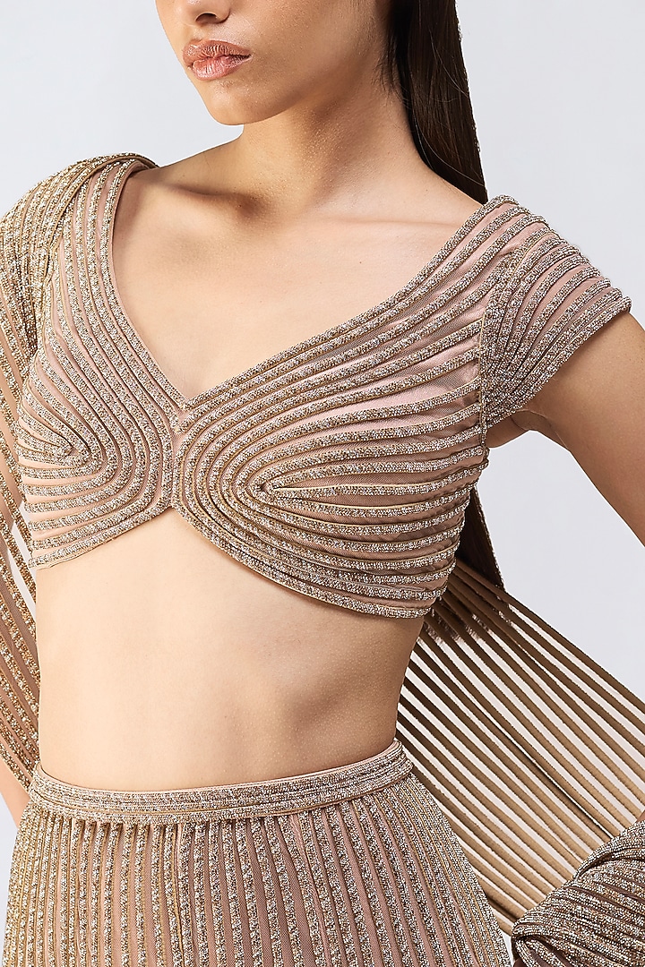 Rose Pink Butterfly Net Moulded Fish-Tail Skirt Set by Amit Aggarwal at Pernia's Pop Up Shop