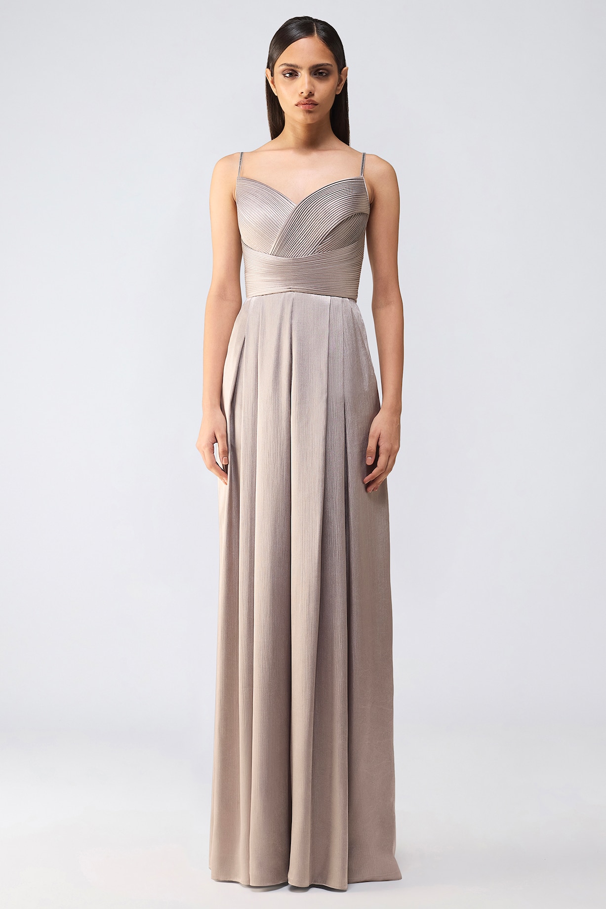 Steel Grey Chiffon Micro-Pleated Jumpsuit by Amit Aggarwal at