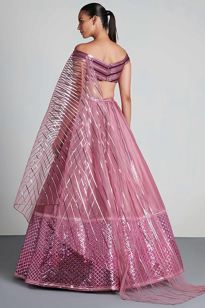Onion Pink Hand Embroidered Bridal Lehenga Set by Amit Aggarwal at Pernia's Pop Up Shop