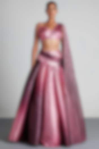 Plum & Pink Ombre Mesh Lehenga Set by Amit Aggarwal