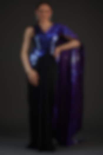 Purple Crinkled Chiffon & Satin Lycra Gown by Amit Aggarwal
