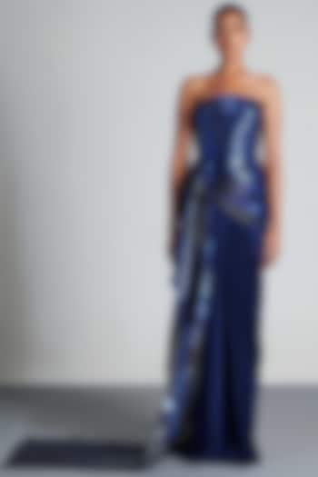 Ink Blue Metallic Hand Woven Draped Gown by Amit Aggarwal