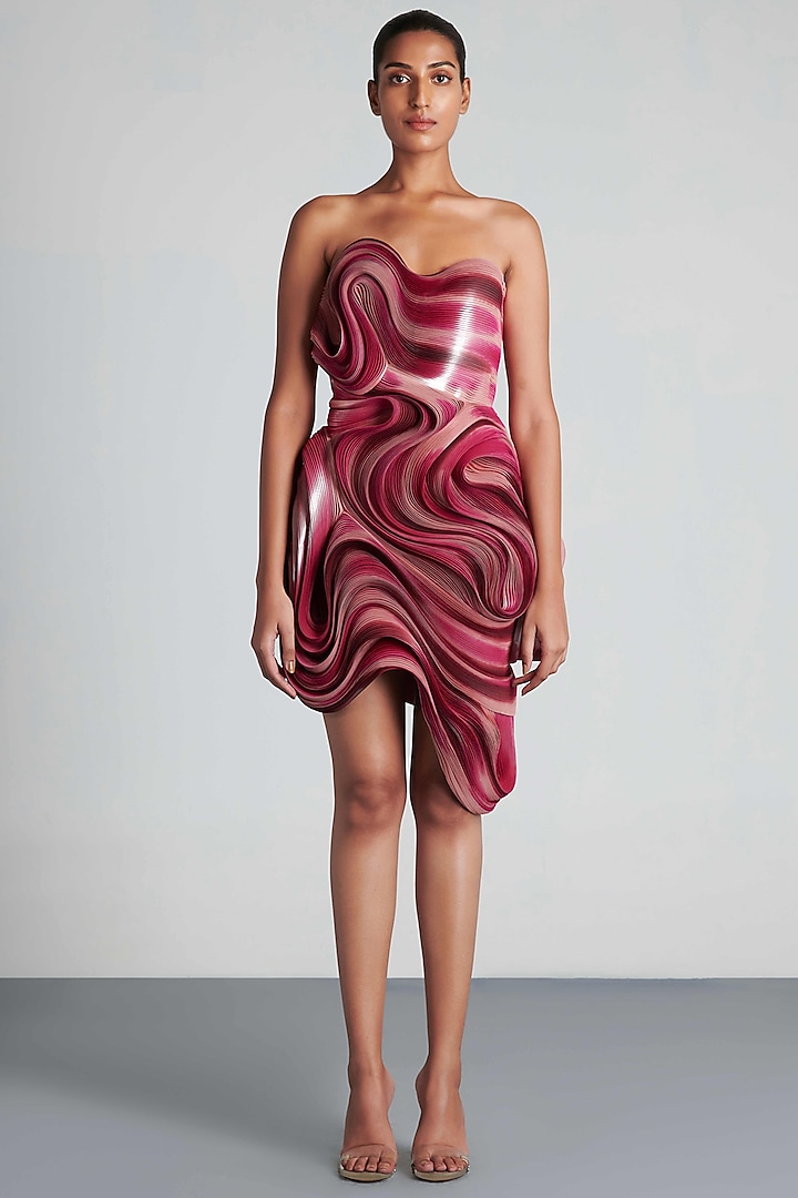 Onion Pink & Fuchsia Metallic Hand Painted Dress by Amit Aggarwal