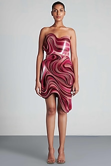 Onion Pink & Fuchsia Metallic Hand Painted Dress by Amit Aggarwal-METALLICS
