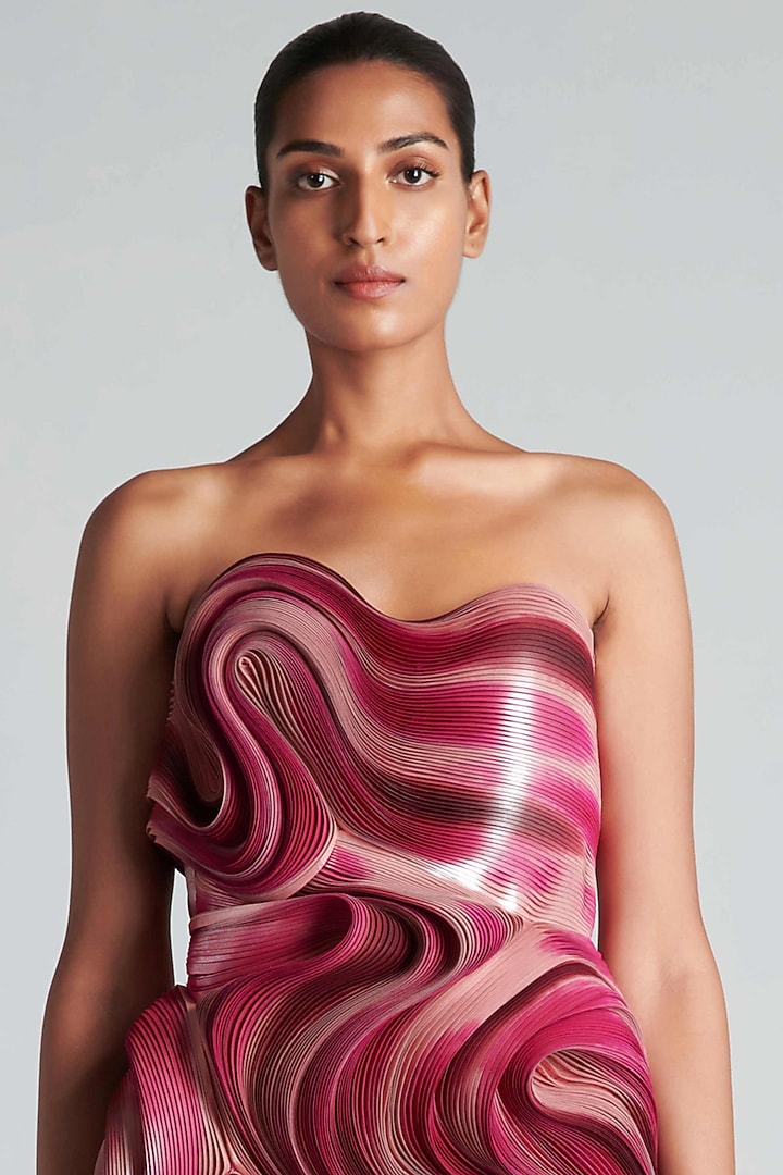 Onion Pink & Fuchsia Metallic Hand Painted Party Wear Dress by Amit Aggarwal at Pernia's Pop Up Shop