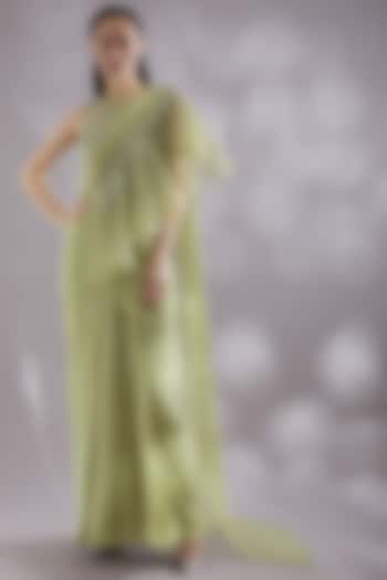 Sage Green Embroidered Saree Set by Amit Aggarwal
