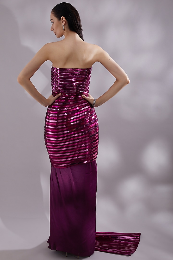 Purple Mesh Draped Gown by Amit Aggarwal at Pernia's Pop Up Shop