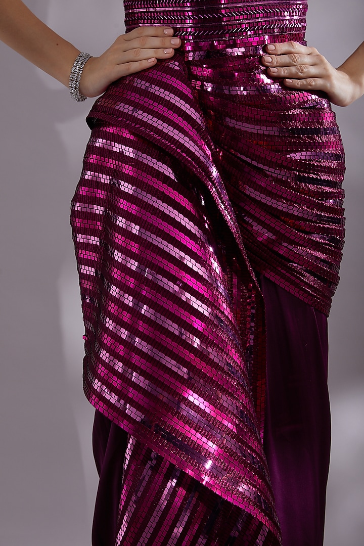 Purple Mesh Draped Gown by Amit Aggarwal at Pernia's Pop Up Shop