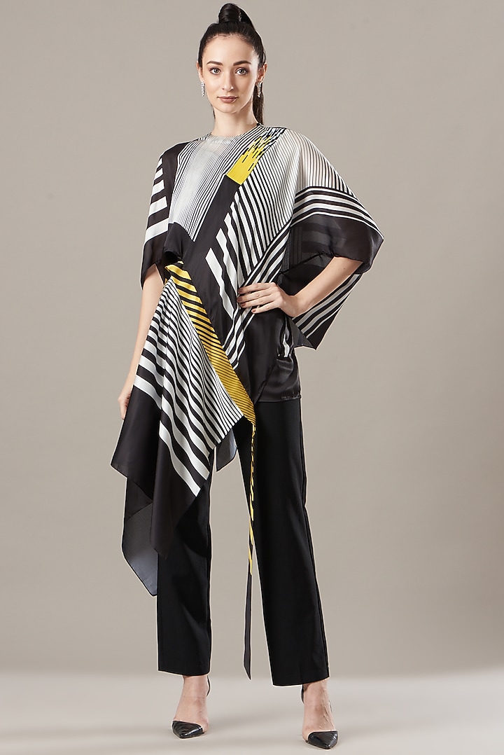 Neon Yellow & Black Striped Top by Amit Aggarwal at Pernia's Pop Up Shop